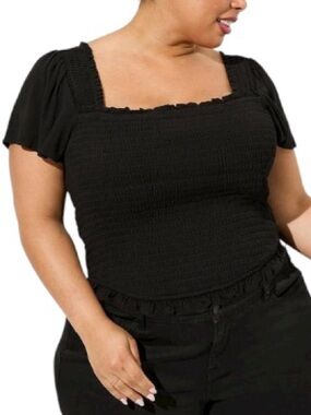Torrid Black Soft Flatter Smocked Flutter Short Sleeve Versatile Crop Top 0/L/12